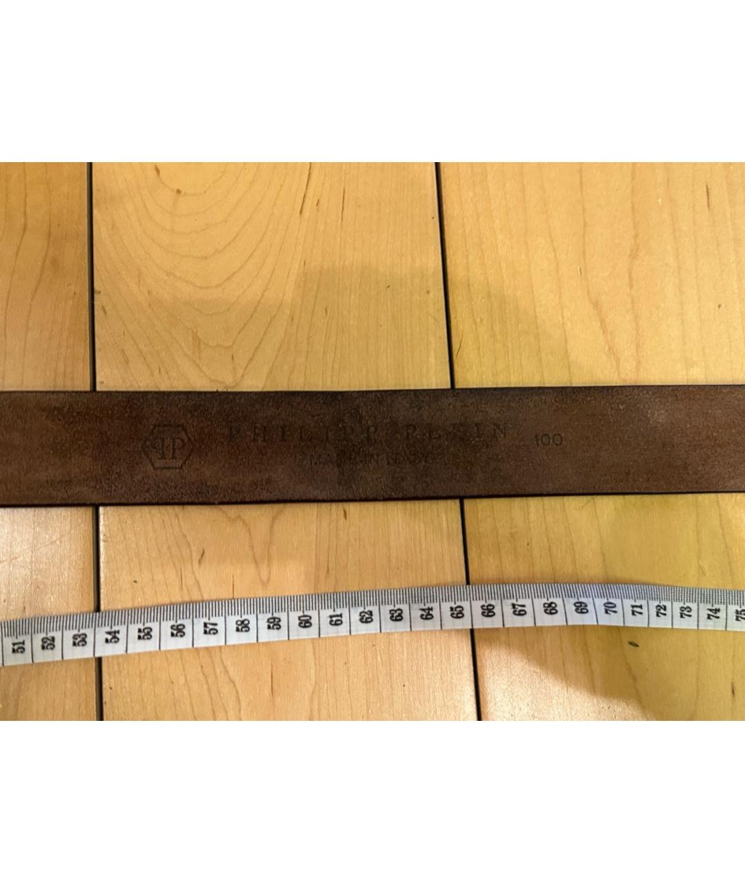 PHILIPP PLEIN Коричневый кожаный ремень, фото 3