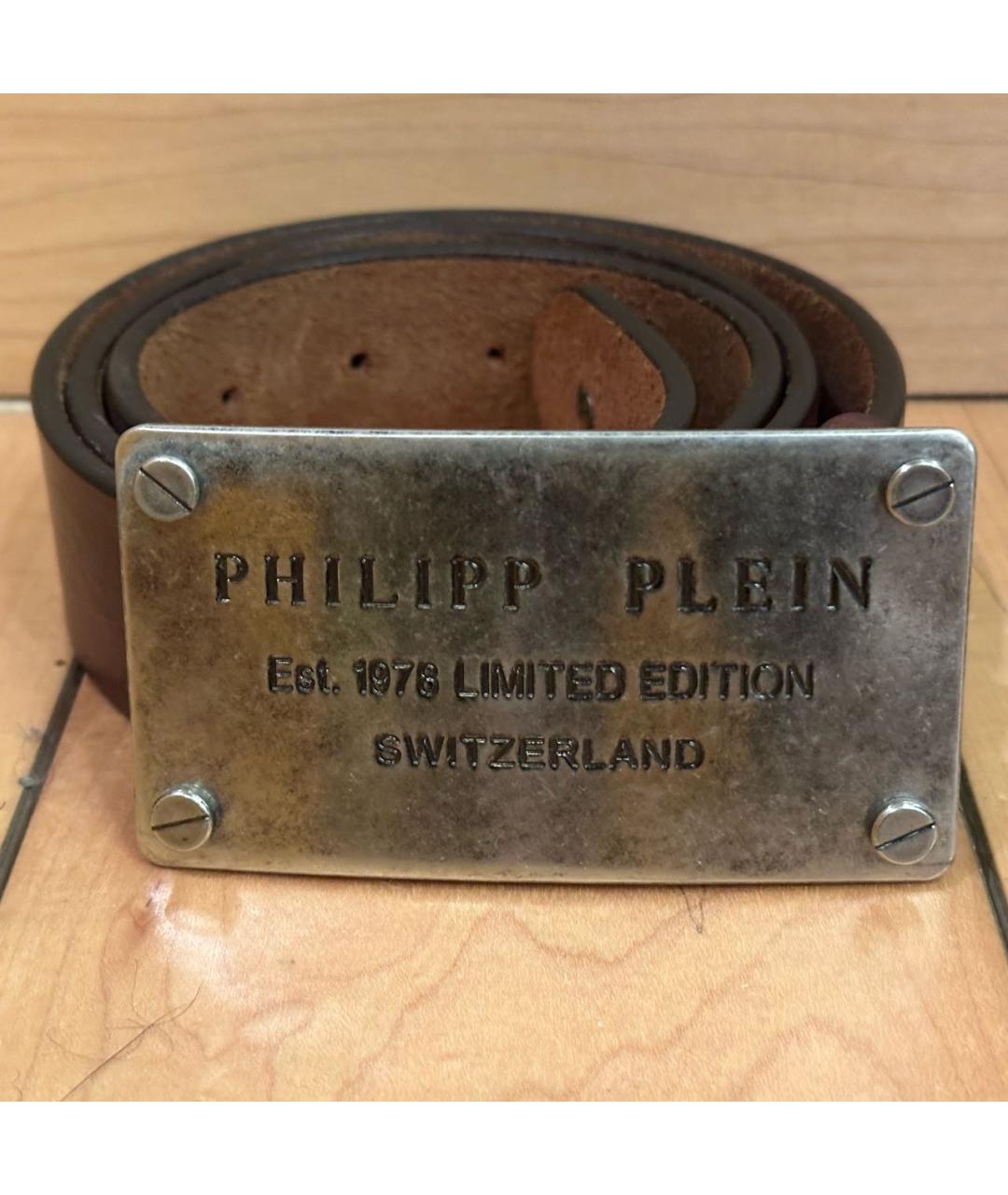 PHILIPP PLEIN Коричневый кожаный ремень, фото 5