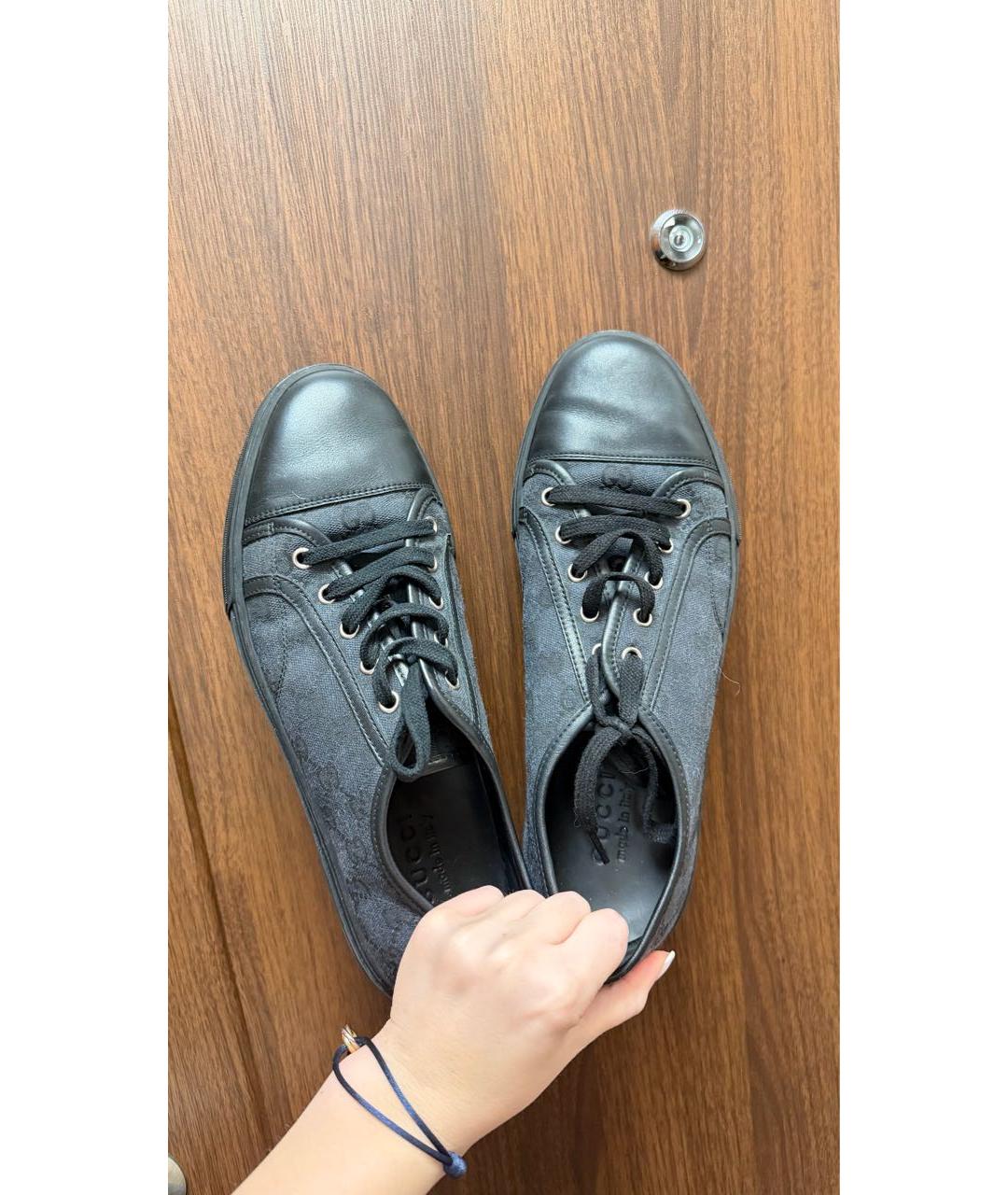 GUCCI Черные текстильные низкие кроссовки / кеды, фото 4