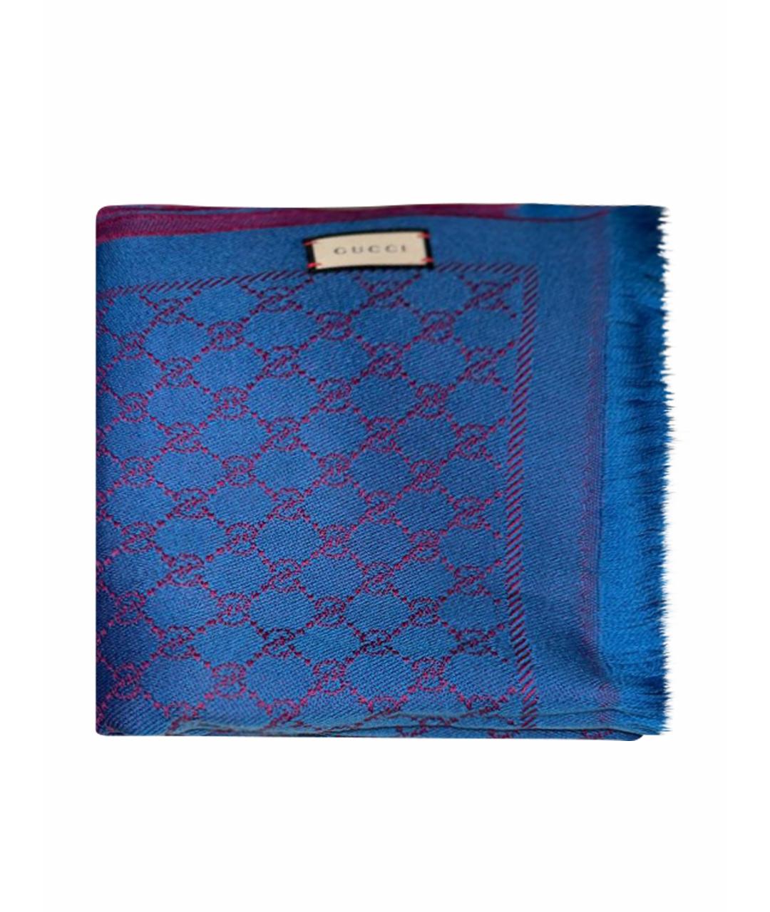 GUCCI Синий шерстяной шарф, фото 1