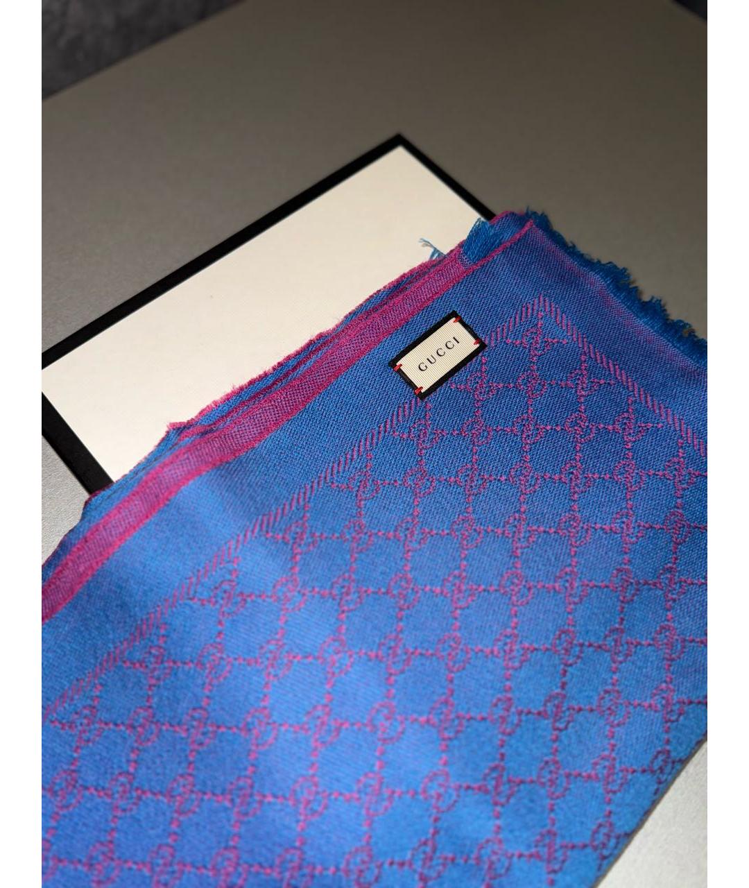 GUCCI Синий шерстяной шарф, фото 3
