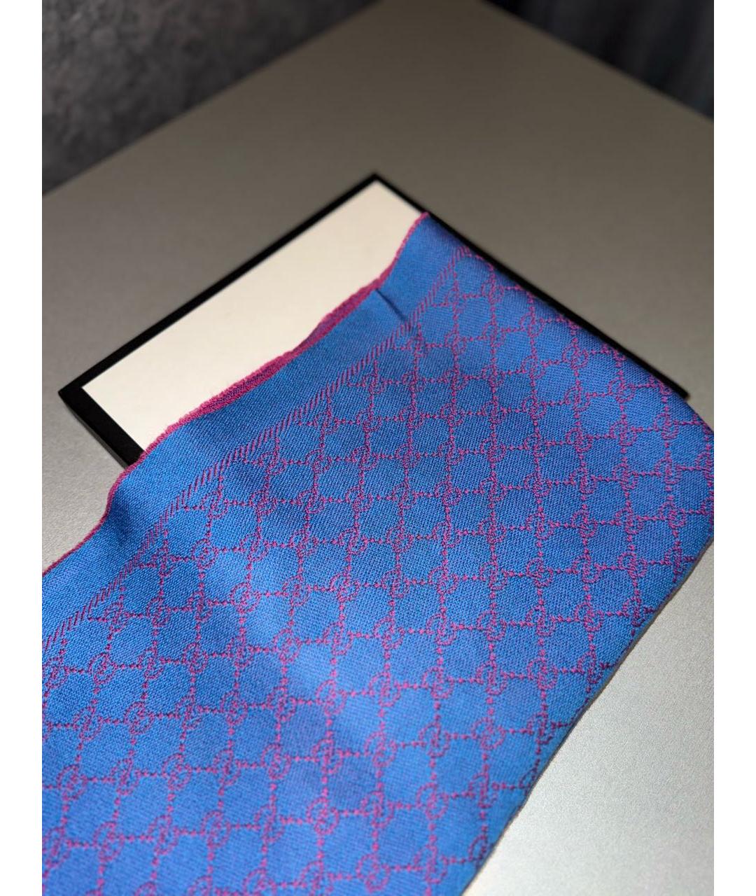 GUCCI Синий шерстяной шарф, фото 2