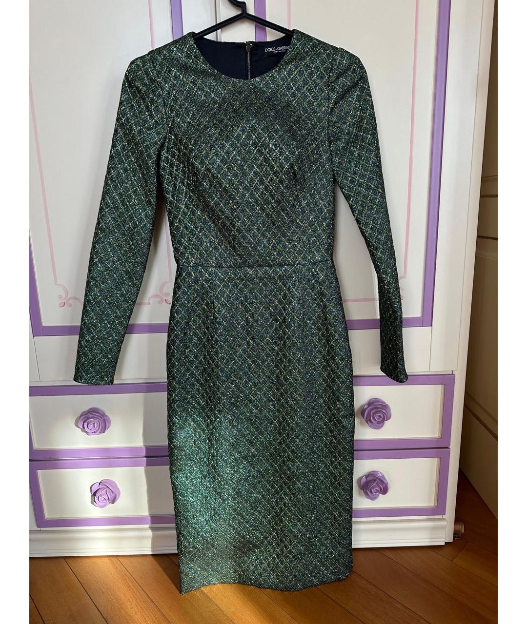 DOLCE&GABBANA Зеленые шерстяное коктейльное платье, фото 5
