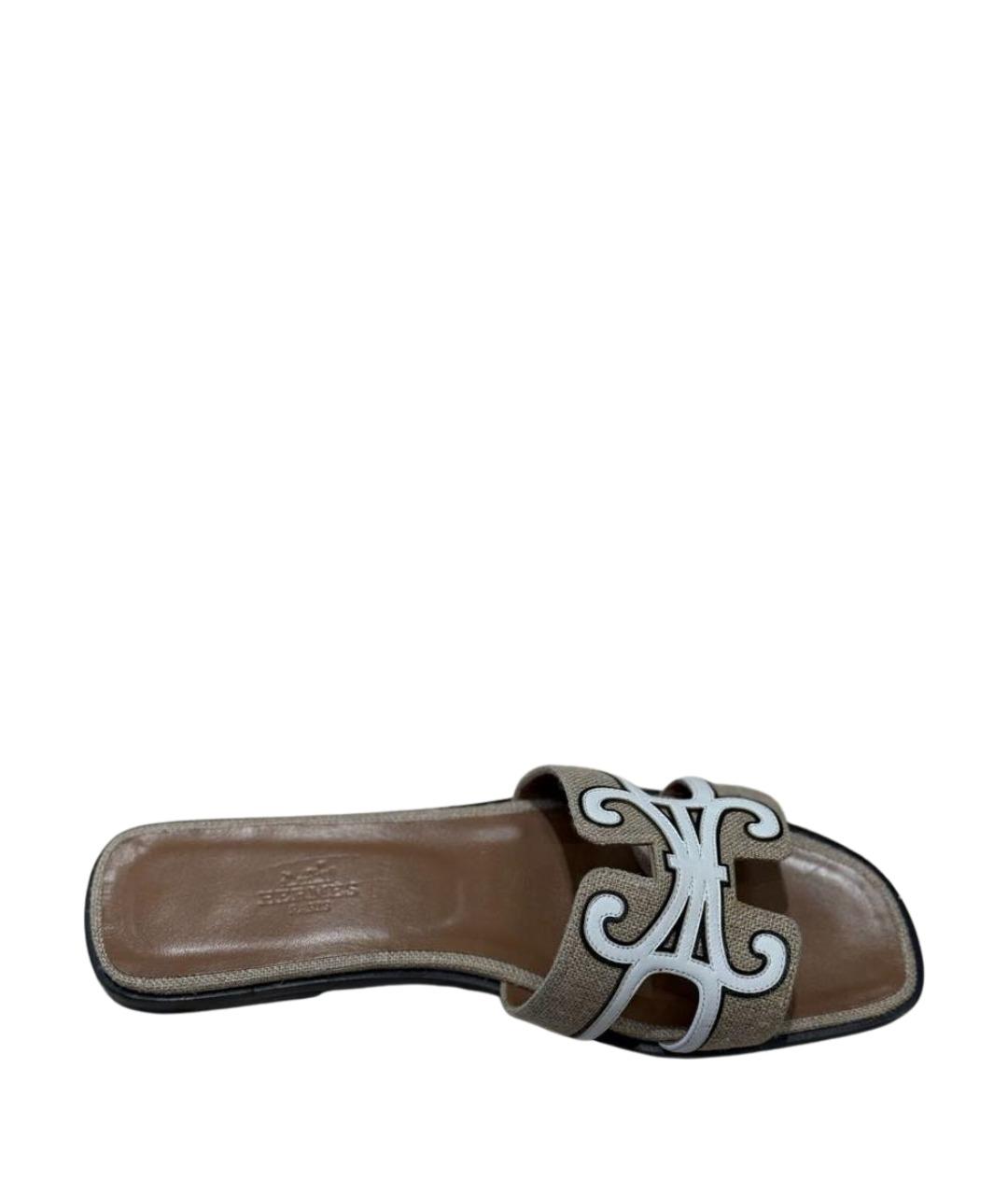 HERMES Бежевые текстильные шлепанцы, фото 1