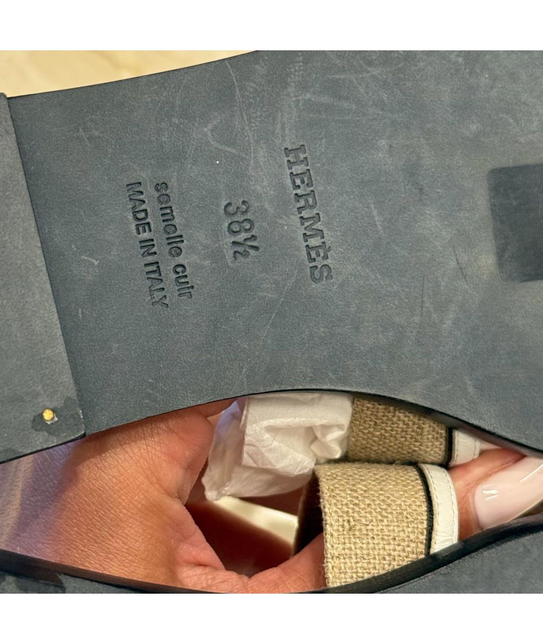 HERMES Бежевые текстильные шлепанцы, фото 6