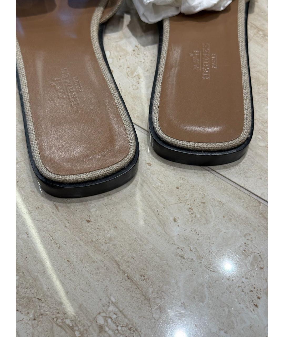 HERMES Бежевые текстильные шлепанцы, фото 4