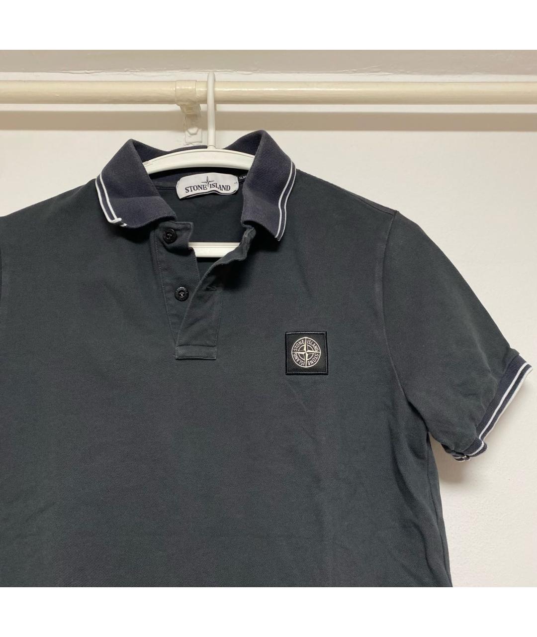 STONE ISLAND Серое хлопковое поло с коротким рукавом, фото 2