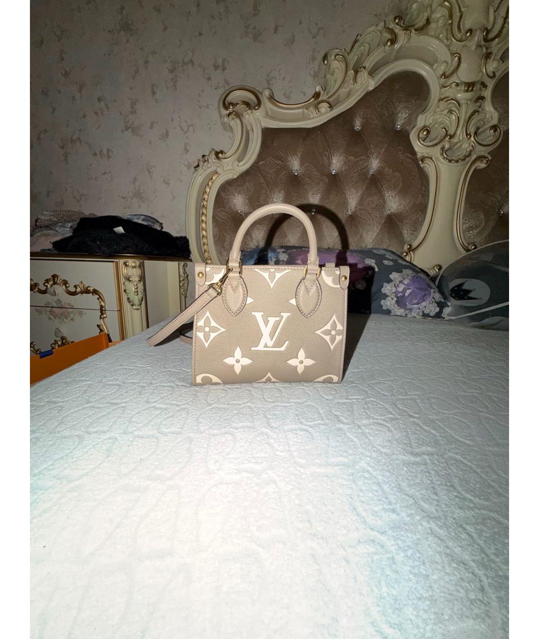 LOUIS VUITTON Бежевая кожаная сумка тоут, фото 7