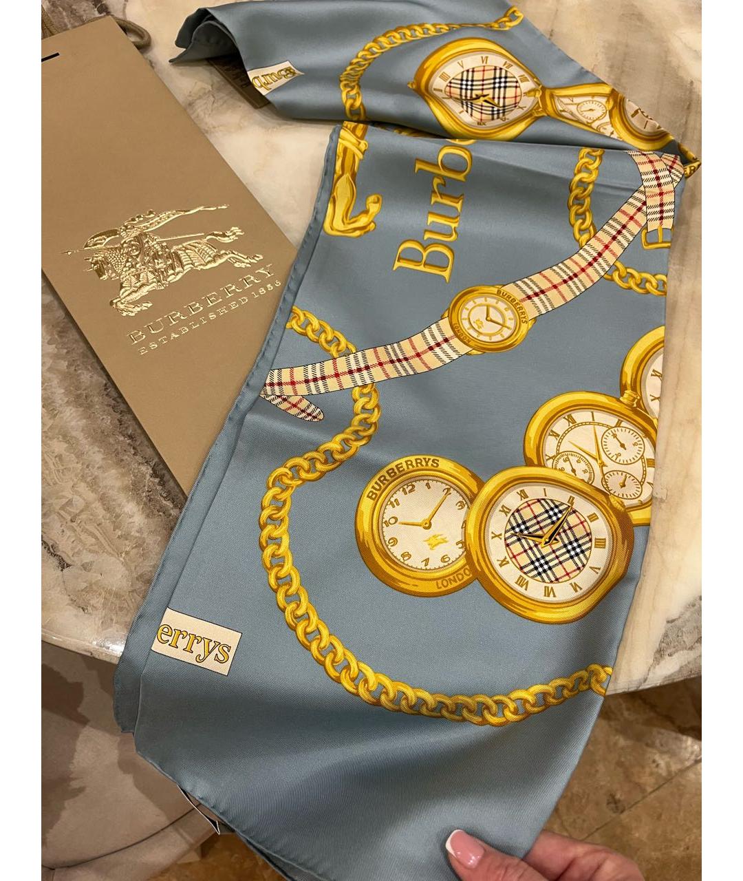 BURBERRY Голубой шелковый платок, фото 8