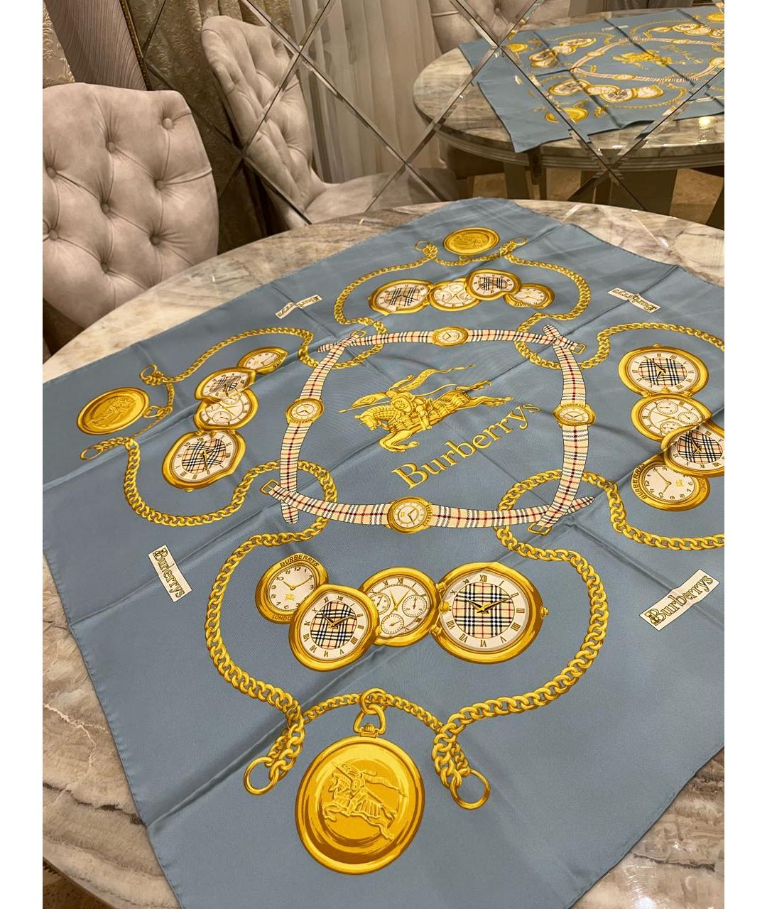 BURBERRY Голубой шелковый платок, фото 4