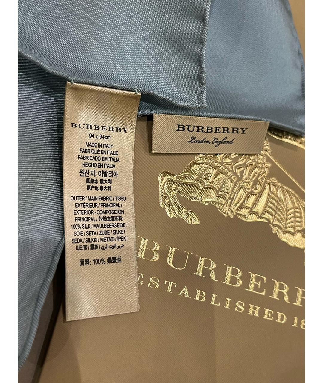 BURBERRY Голубой шелковый платок, фото 6