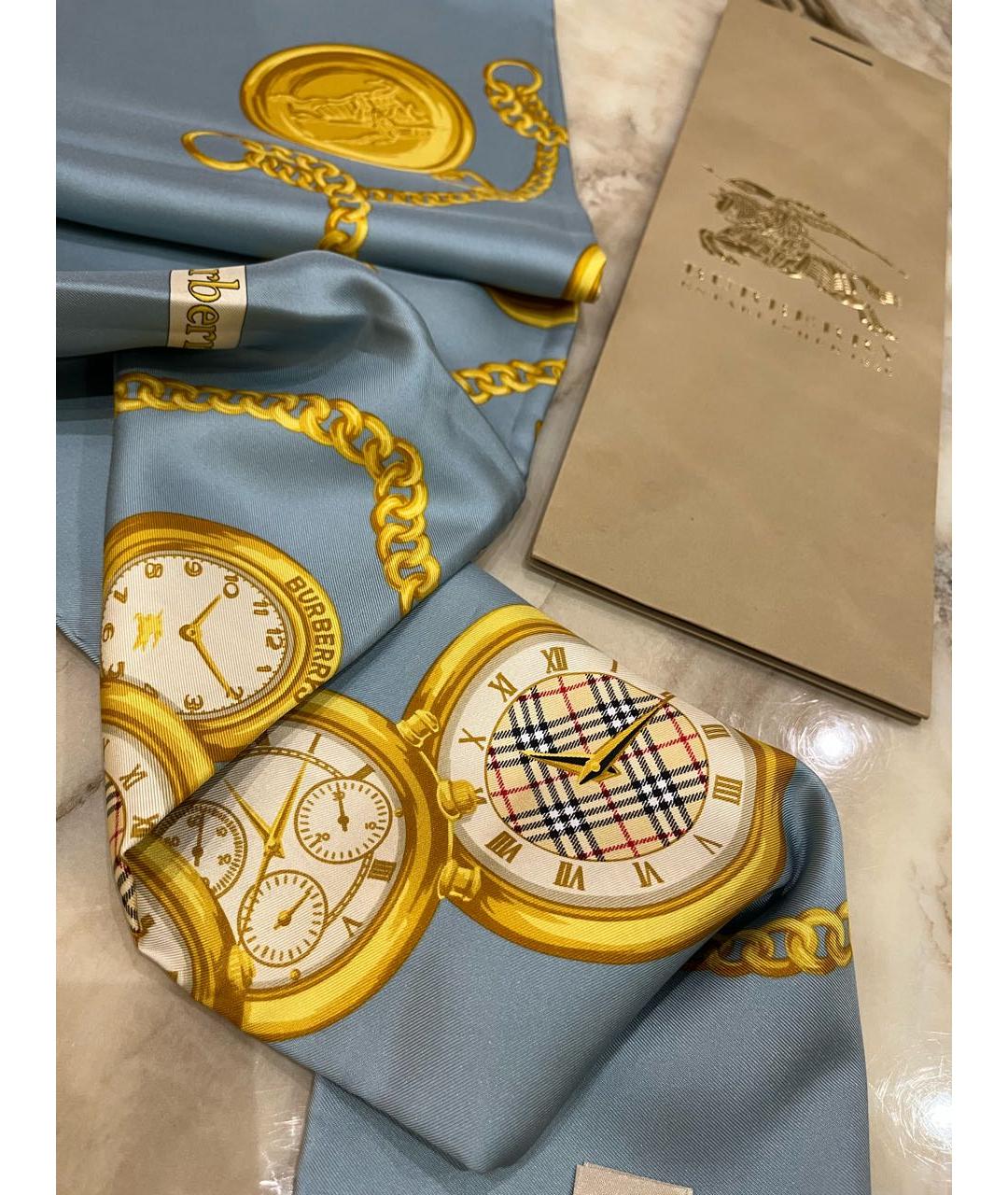 BURBERRY Голубой шелковый платок, фото 7