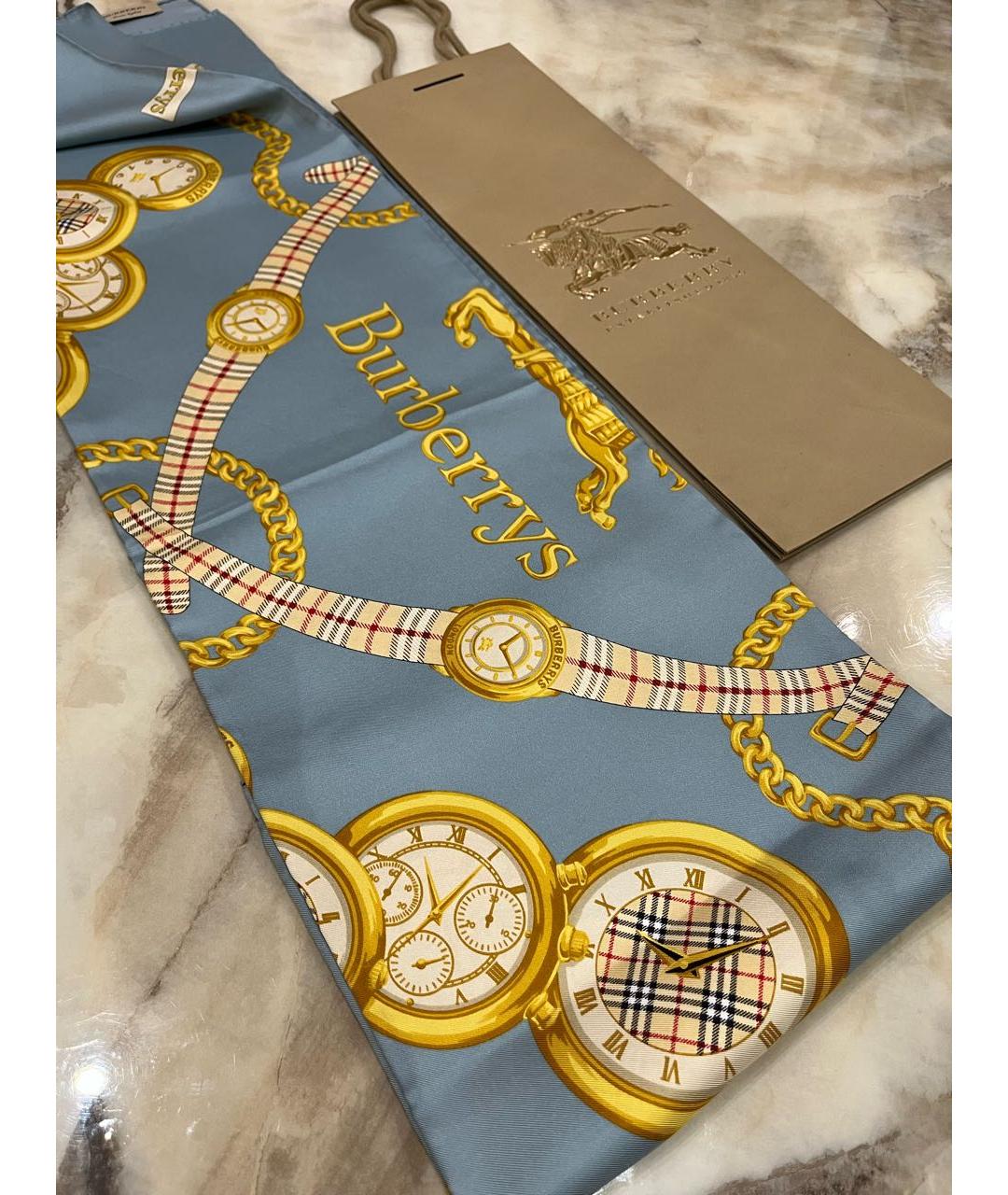 BURBERRY Голубой шелковый платок, фото 3