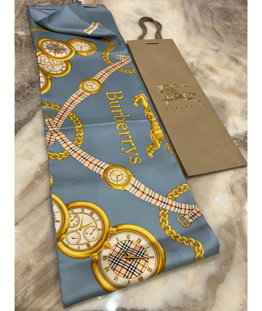 BURBERRY Голубой шелковый платок, фото 2