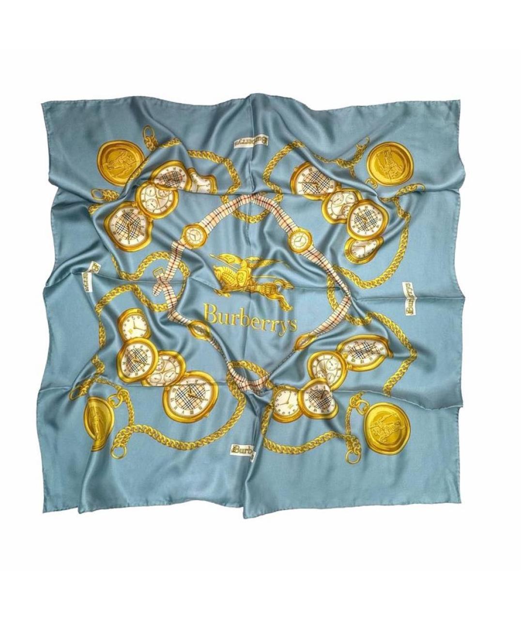 BURBERRY Голубой шелковый платок, фото 1