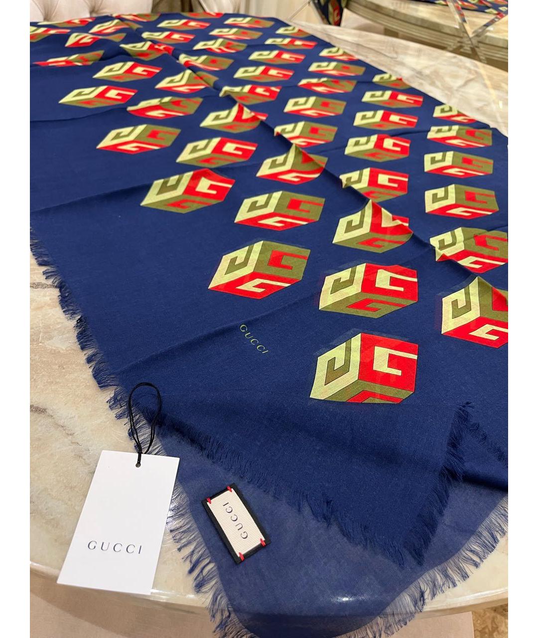 GUCCI Темно-синий шелковый платок, фото 4
