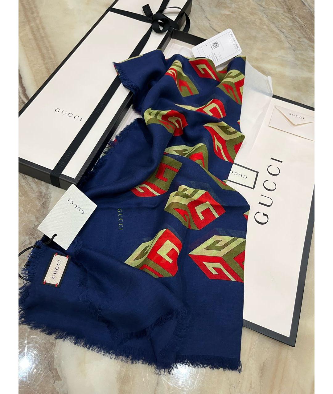 GUCCI Темно-синий шелковый платок, фото 3