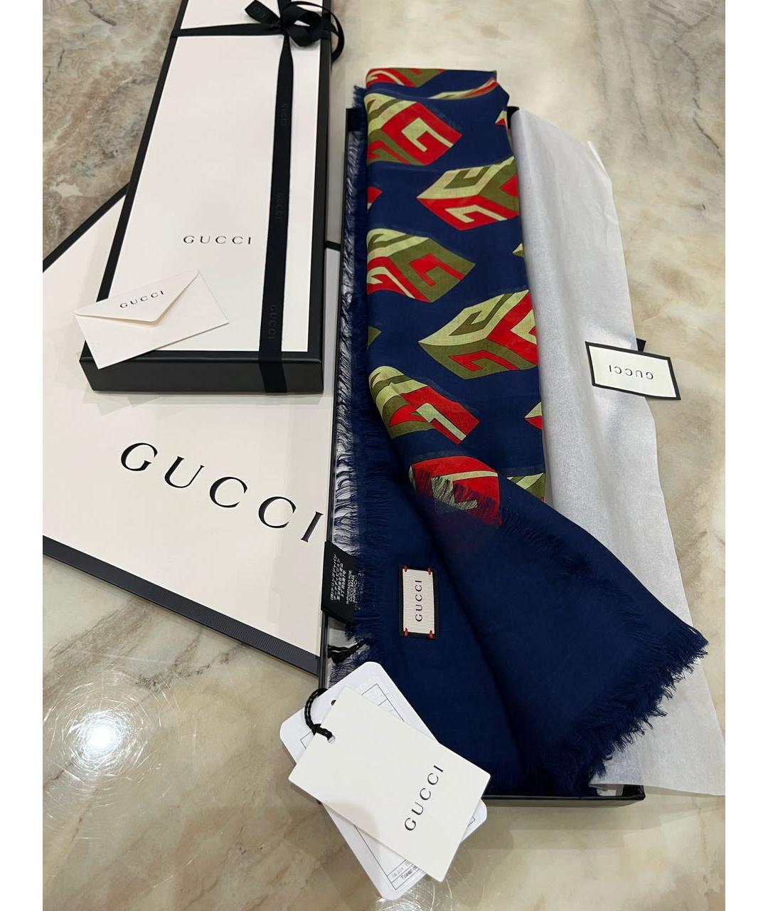 GUCCI Темно-синий шелковый платок, фото 2