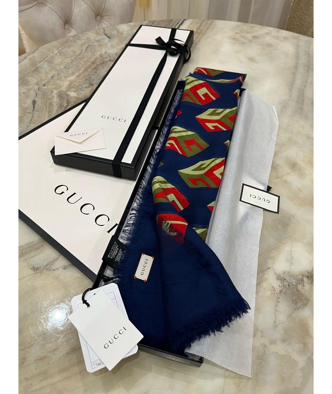 GUCCI Темно-синий шелковый платок, фото 8