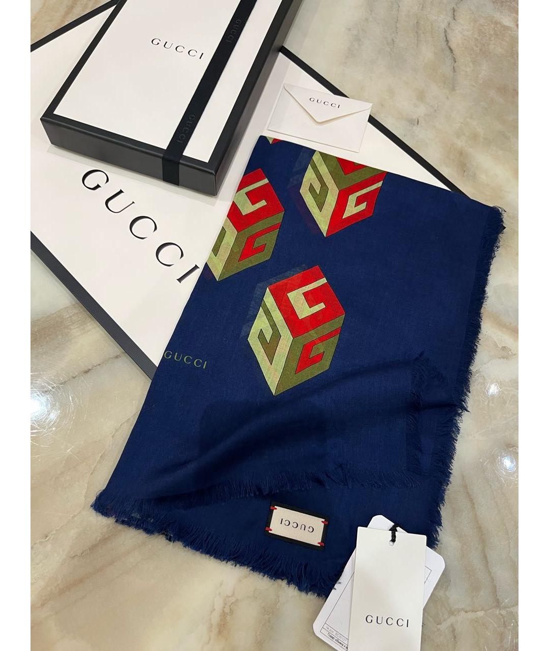 GUCCI Темно-синий шелковый платок, фото 6