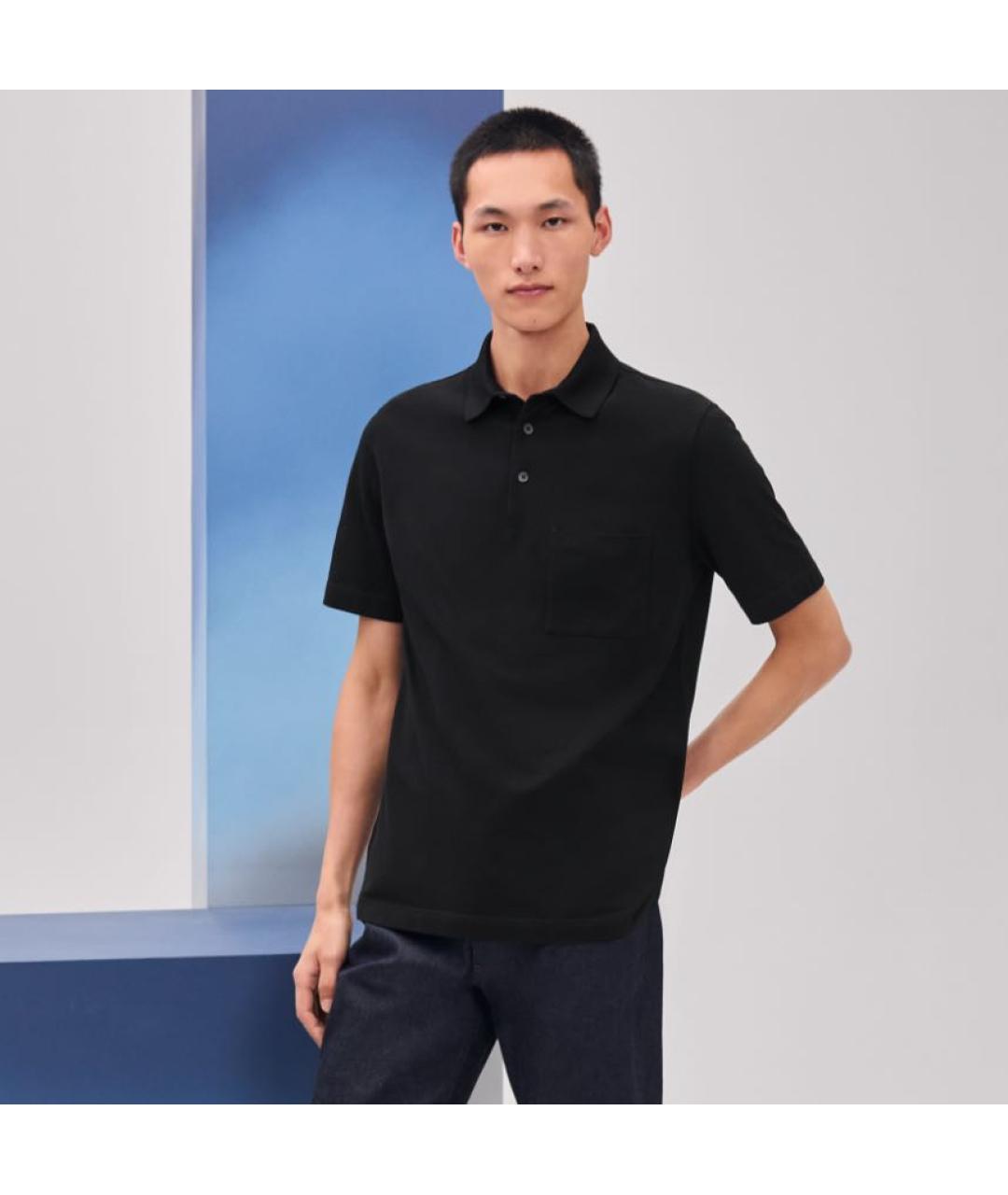 HERMES Черное хлопковое поло с коротким рукавом, фото 3