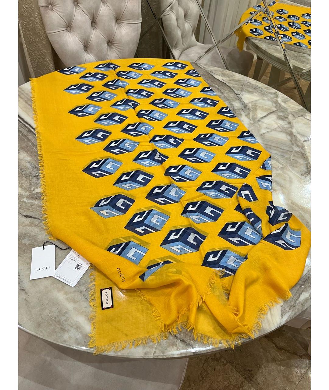 GUCCI Желтый шерстяной платок, фото 4