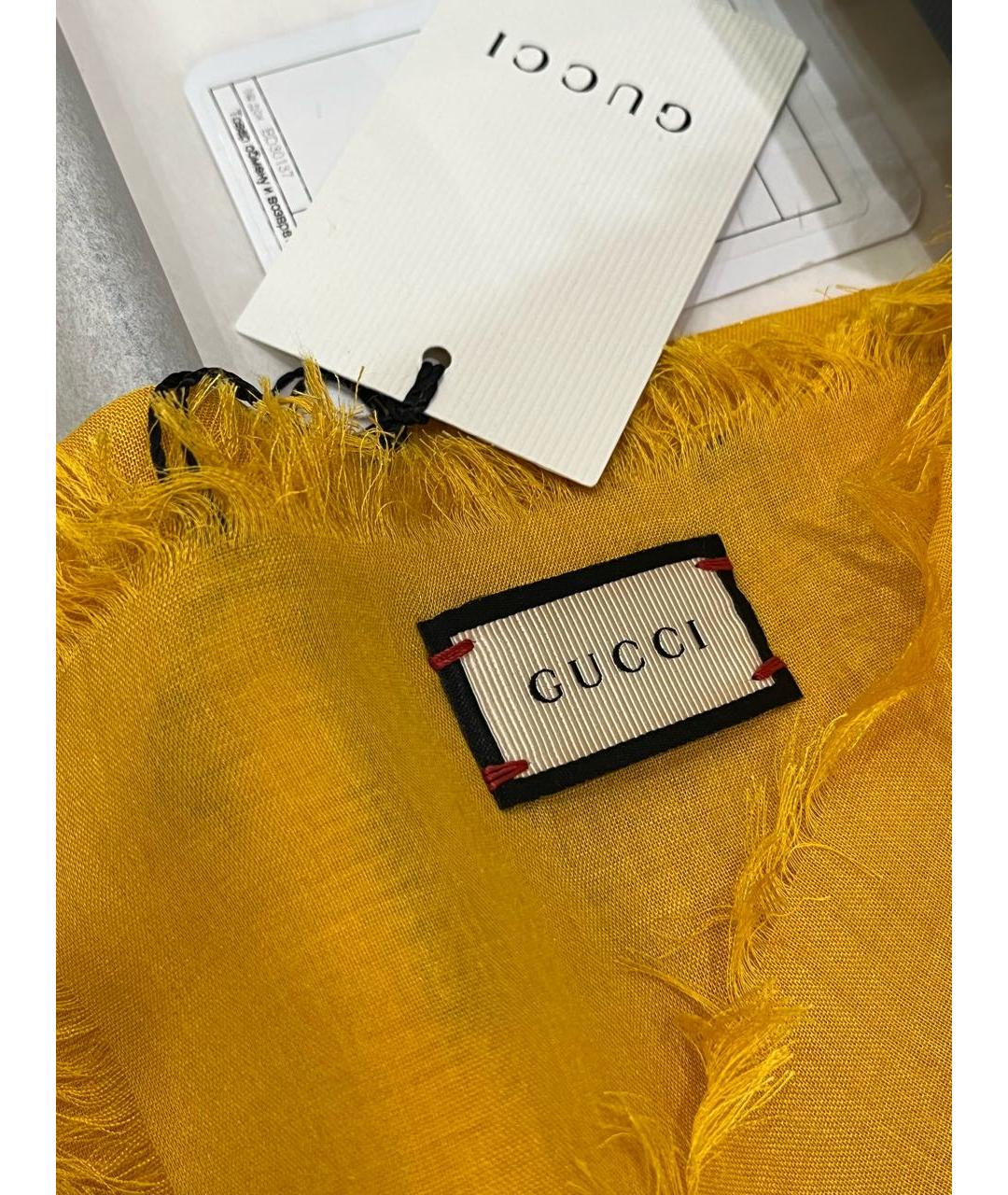 GUCCI Желтый шерстяной платок, фото 6