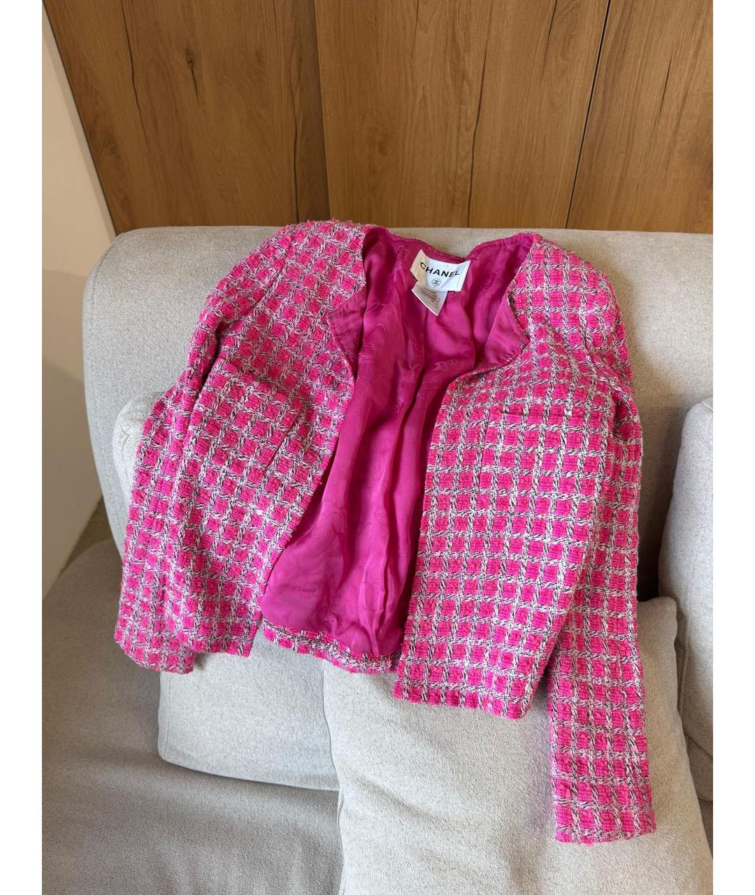 CHANEL Розовый твидовый жакет/пиджак, фото 2
