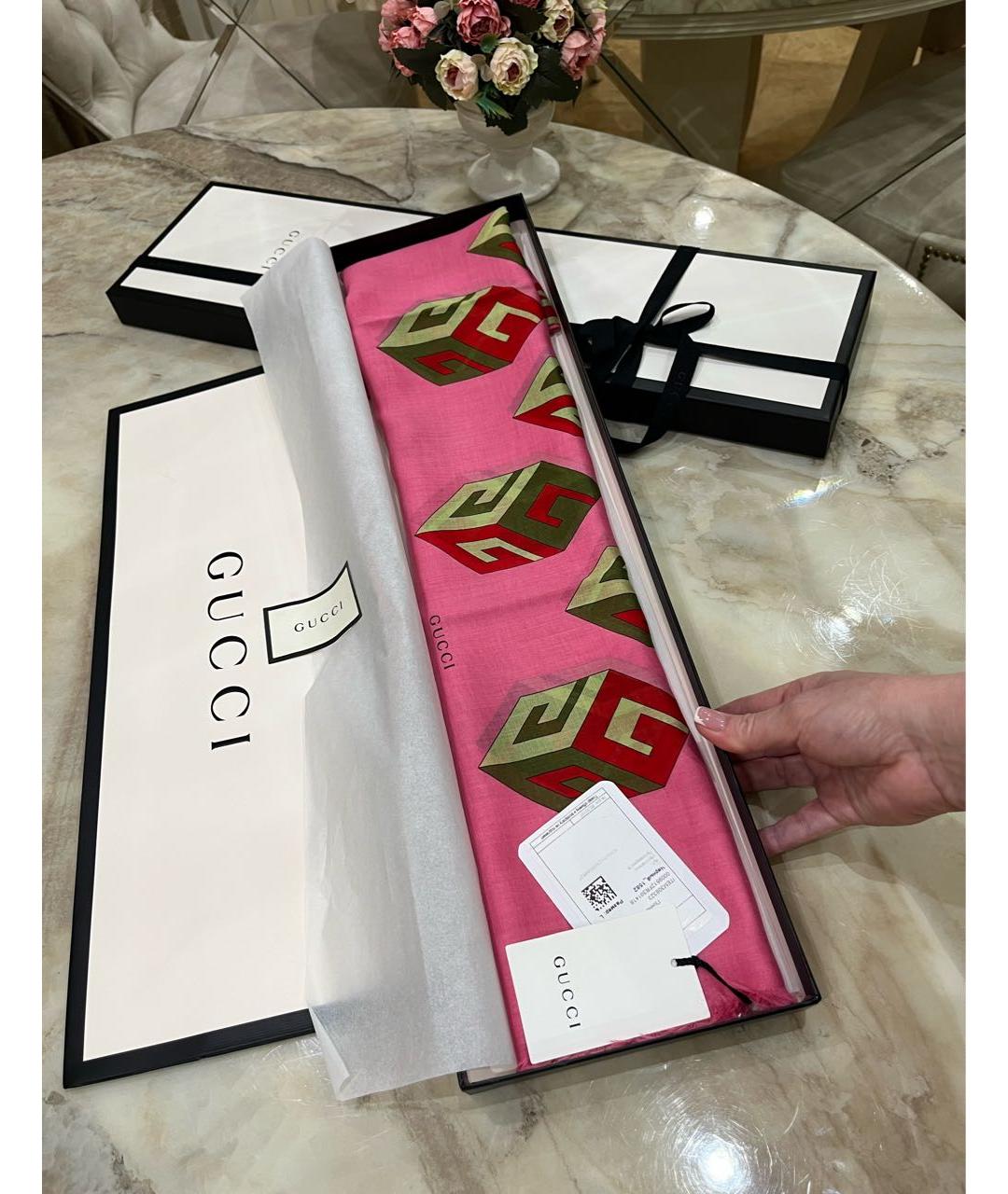 GUCCI Розовый шерстяной платок, фото 2