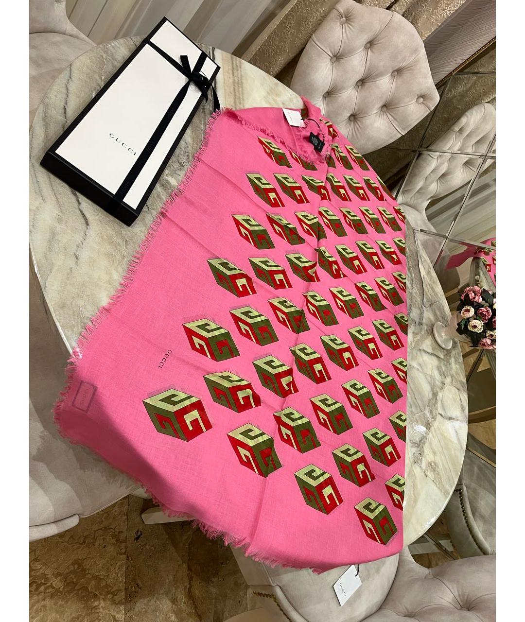 GUCCI Розовый шерстяной платок, фото 3