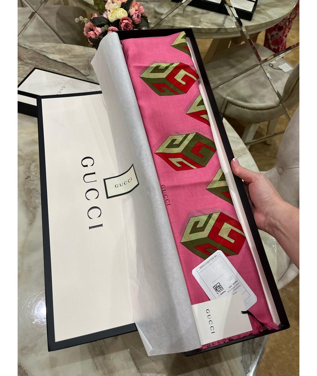 GUCCI Розовый шерстяной платок, фото 4