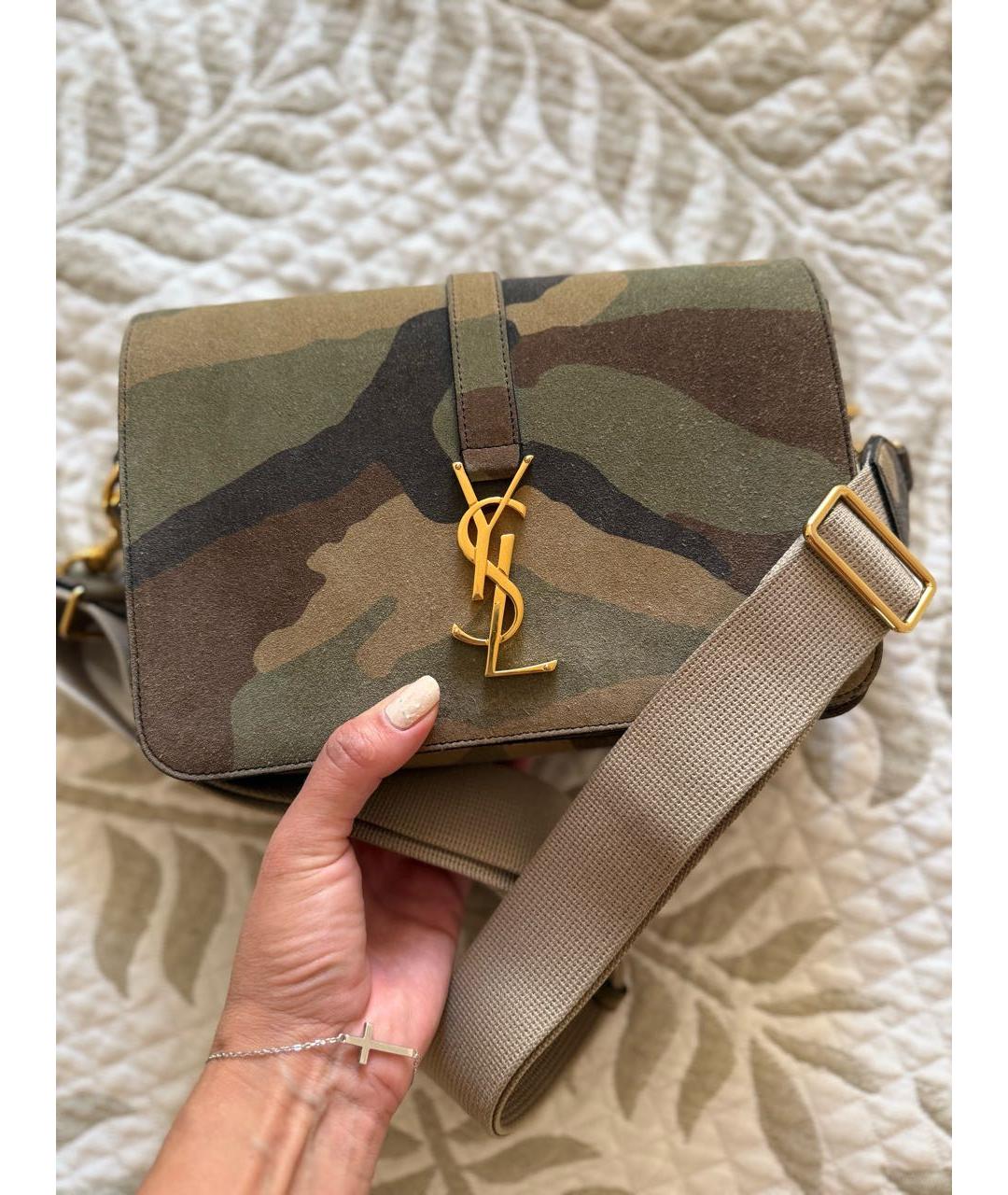 SAINT LAURENT Хаки замшевая сумка через плечо, фото 6