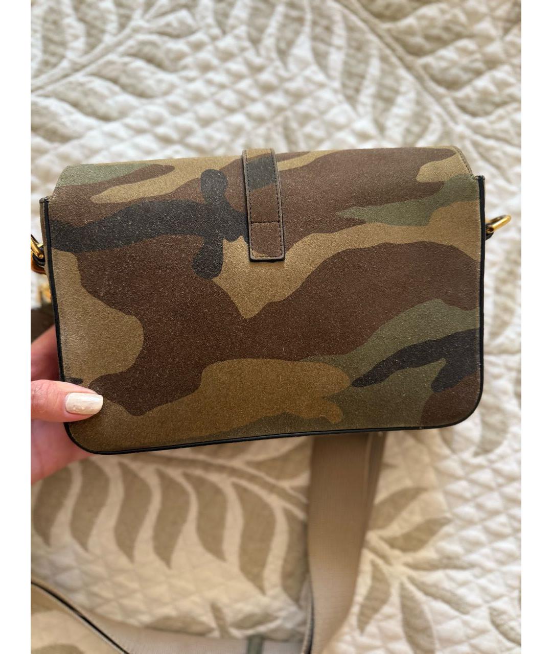 SAINT LAURENT Хаки замшевая сумка через плечо, фото 3