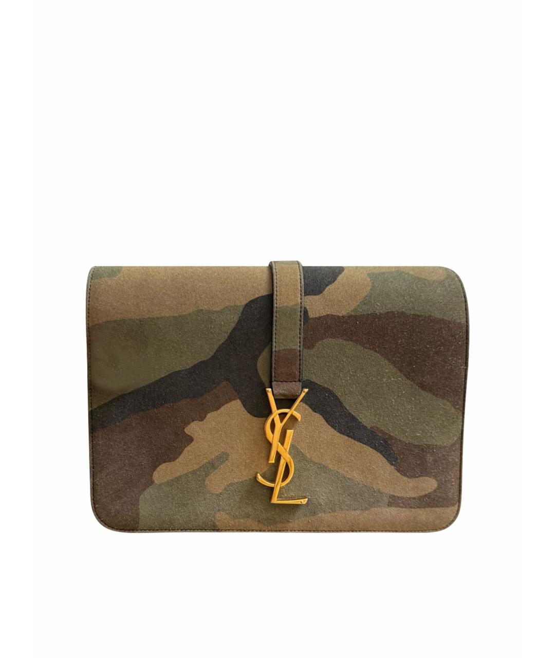 SAINT LAURENT Хаки замшевая сумка через плечо, фото 1