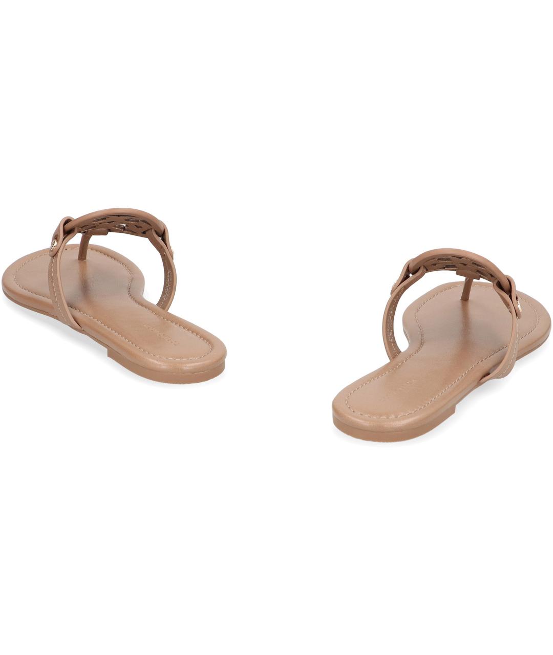 TORY BURCH Бежевые кожаные шлепанцы, фото 2