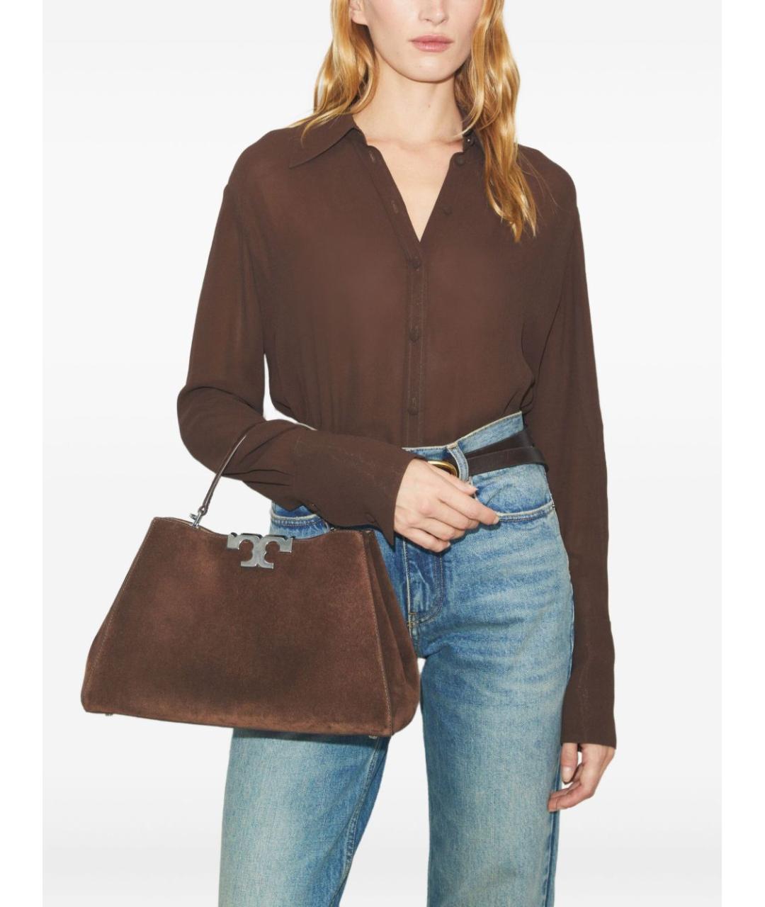 TORY BURCH Коричневая кожаная сумка с короткими ручками, фото 3