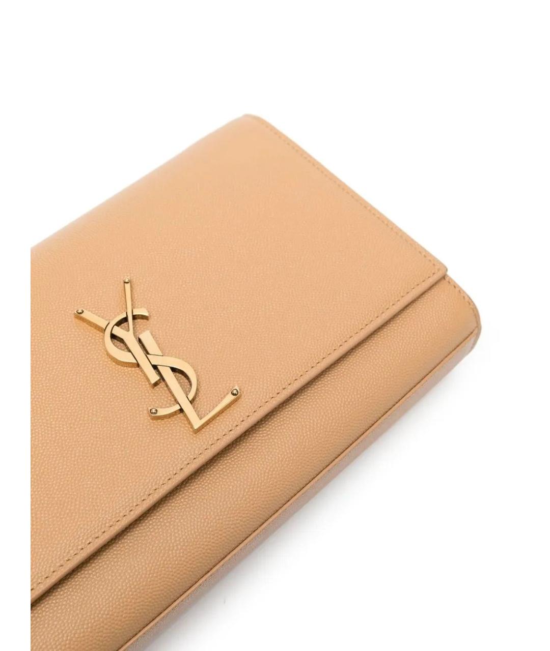 SAINT LAURENT Бежевая кожаная сумка через плечо, фото 4