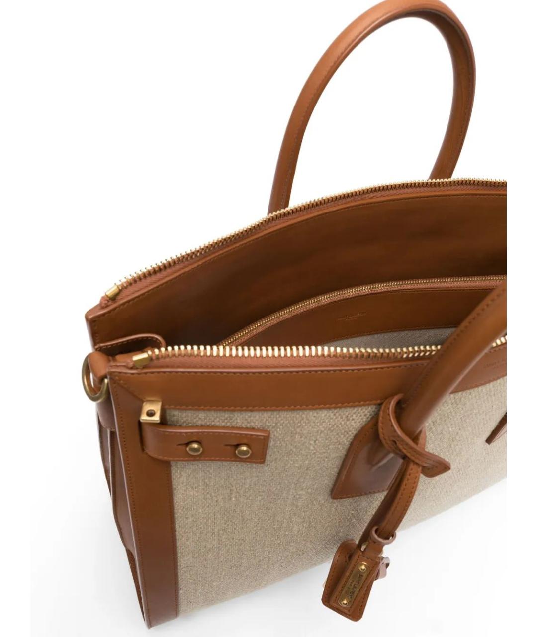 SAINT LAURENT Бежевая льняная сумка тоут, фото 5