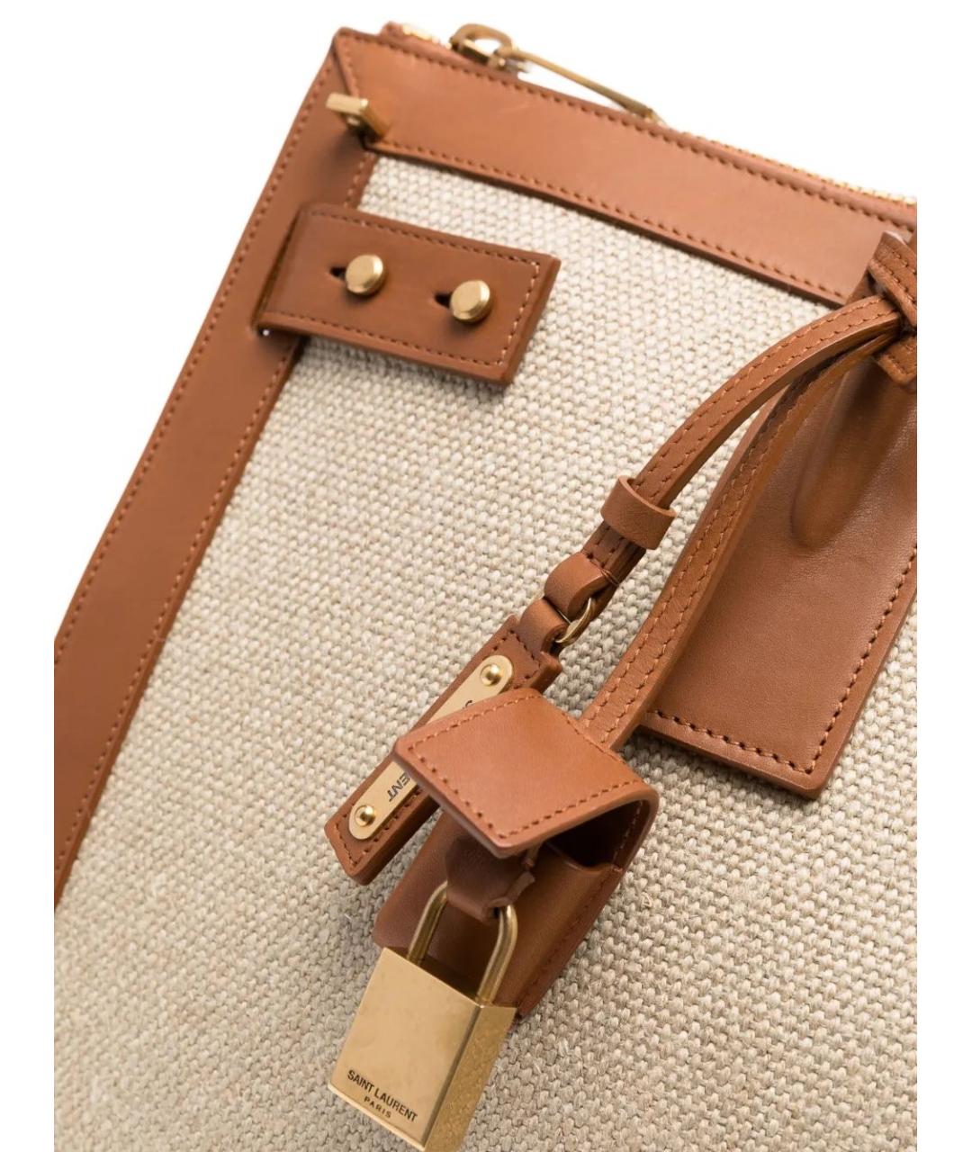 SAINT LAURENT Бежевая льняная сумка тоут, фото 4