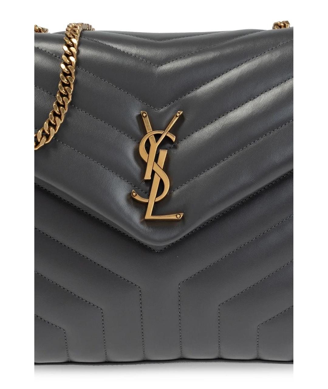 SAINT LAURENT Серая кожаная сумка через плечо, фото 4