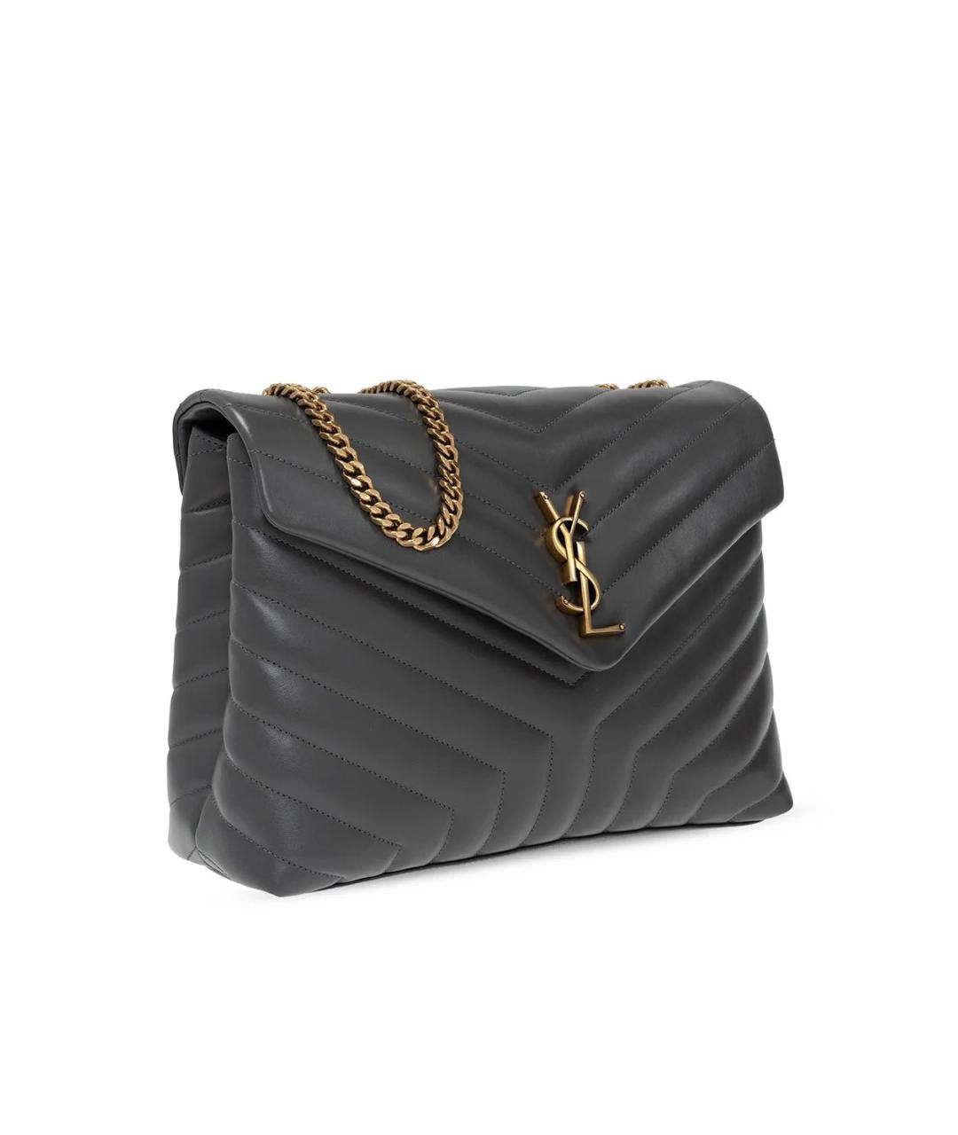 SAINT LAURENT Серая кожаная сумка через плечо, фото 3