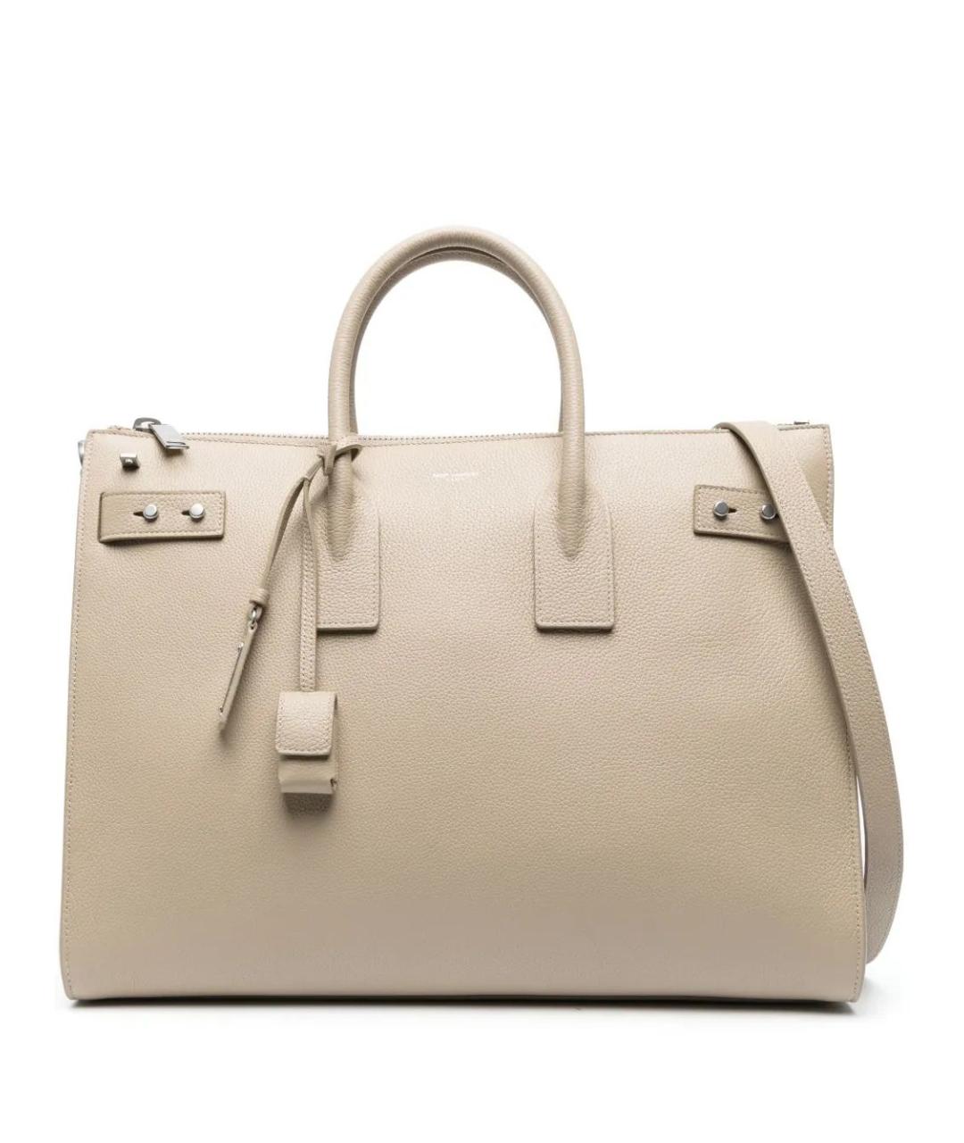 SAINT LAURENT Бежевая кожаная сумка тоут, фото 1