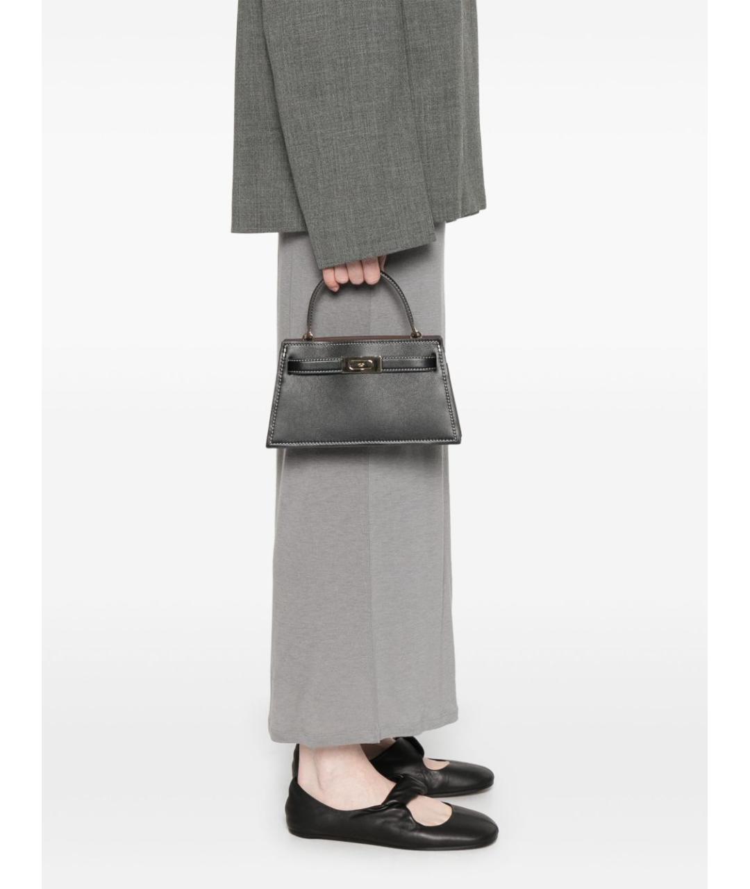 TORY BURCH Черная кожаная сумка с короткими ручками, фото 5