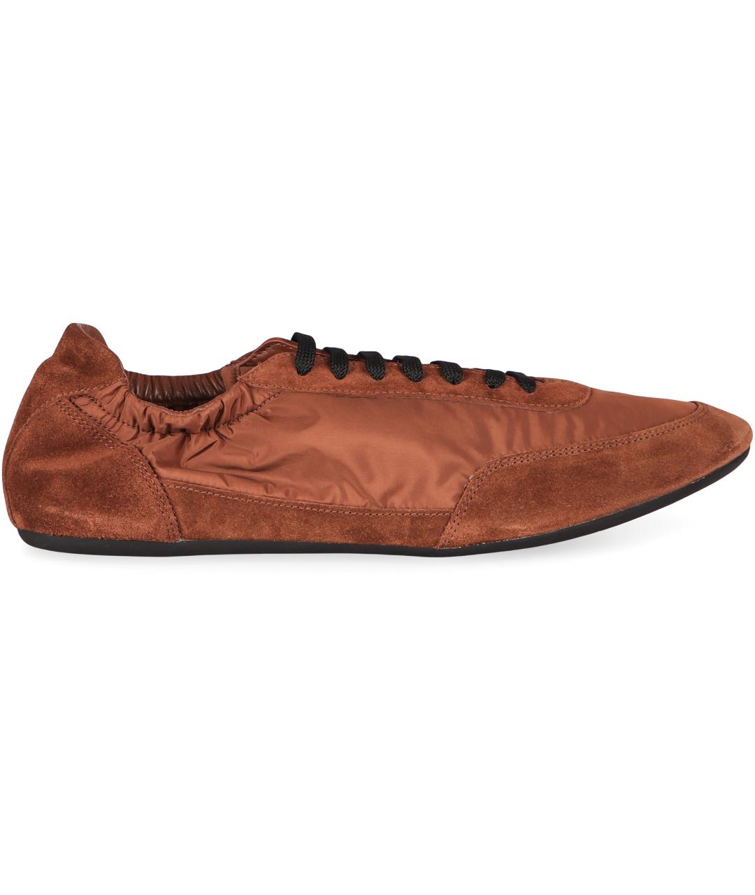 PRADA Коричневые замшевые низкие кроссовки / кеды, фото 2