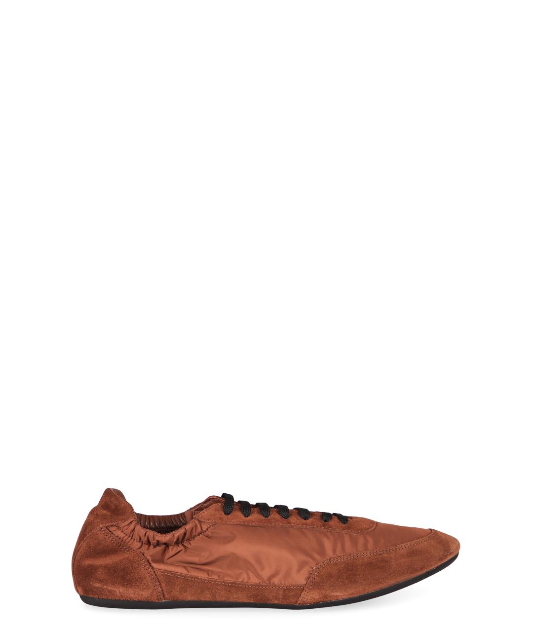 PRADA Коричневые замшевые низкие кроссовки / кеды, фото 1