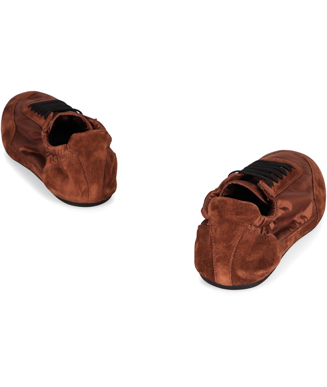 PRADA Коричневые замшевые низкие кроссовки / кеды, фото 4