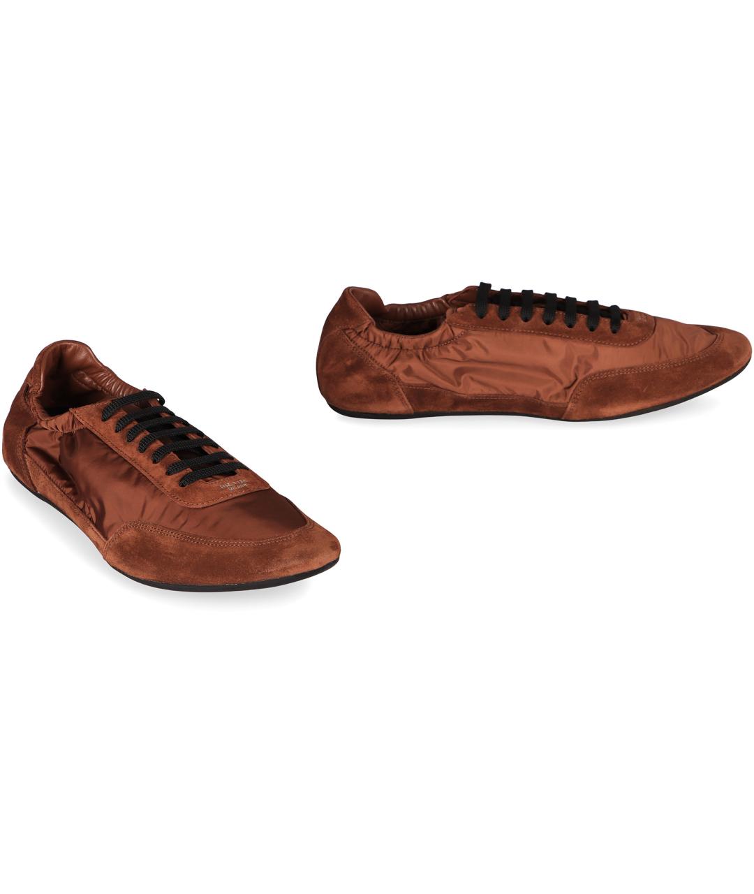 PRADA Коричневые замшевые низкие кроссовки / кеды, фото 3