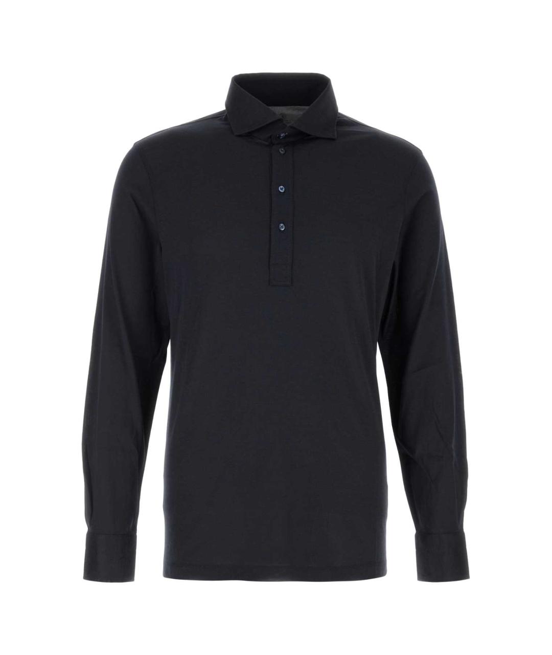BRUNELLO CUCINELLI Темно-синее хлопковое поло с длинным рукавом, фото 1