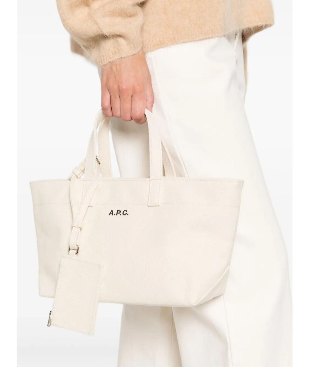 A.P.C. Белая хлопковая сумка тоут, фото 5