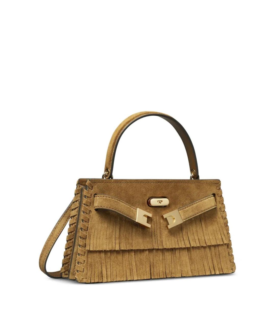 TORY BURCH Коричневая замшевая сумка с короткими ручками, фото 5